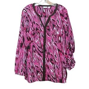 Jaclyn‎ Smith Top 1X Artsy Button Down Long Sleeve Office Business Career Mature